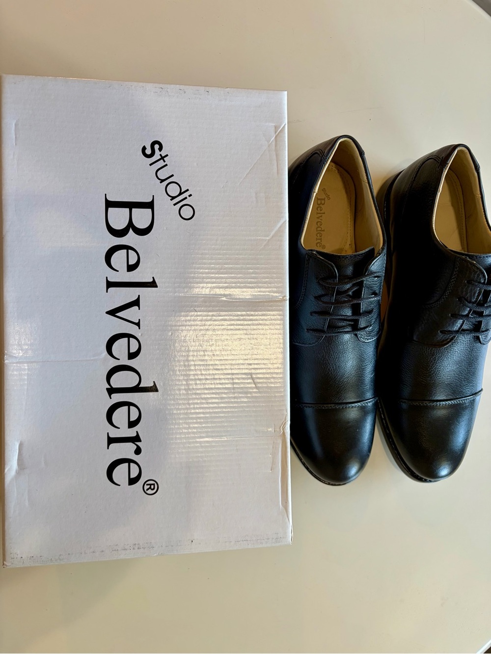 ✨ NIB Studio Belvedere Black Leather Cap-Toe Oxfords ✨